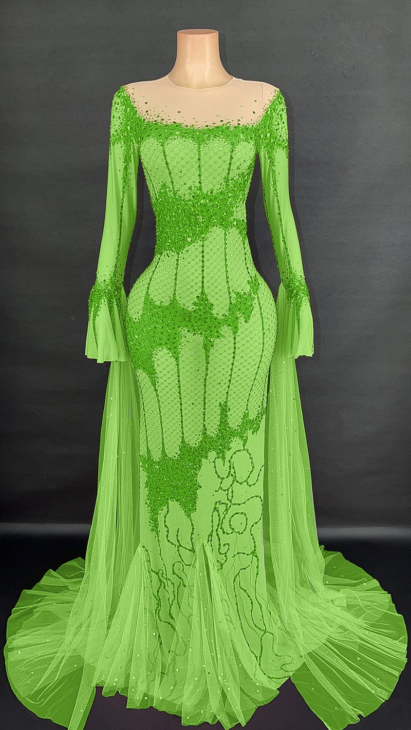 XL / green Novance Y2926 2023 Evening Dresses Blingbling Long Sleeves Elegant Evening Gown Dress Sexy Plus Size Wedding Party Women Dress