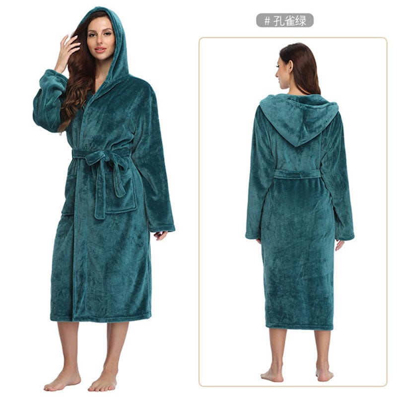 XL / green unisex winter warm soft terry cloth flannel bathrobes women's warm plus size 1 piece long sleeve robe pajama gown for women