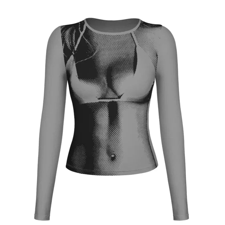 XL / grey Hot Selling Casual Wear Tight O-neck Digital Print Sexy Women T Shirt