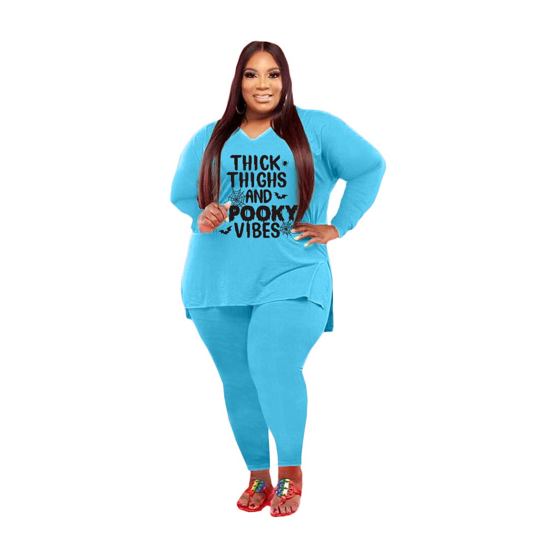 XL / Light Blue Drop Shipping Women Clothes Long Sleeve Casual Bodycon 5xl Plus Size Set Women Clothing Plus Size Women's Sets