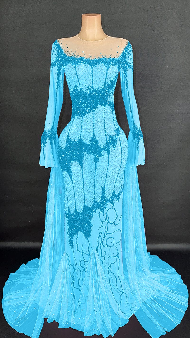 XL / Light Blue Novance Y2926 2023 Evening Dresses Blingbling Long Sleeves Elegant Evening Gown Dress Sexy Plus Size Wedding Party Women Dress
