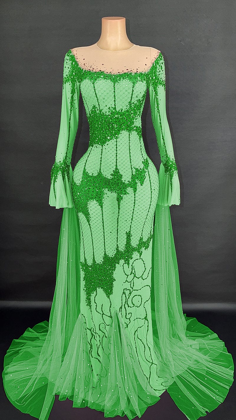 XL / light green Novance Y2926 2023 Evening Dresses Blingbling Long Sleeves Elegant Evening Gown Dress Sexy Plus Size Wedding Party Women Dress