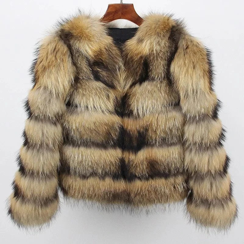 XL / Natural color raccoon fur Fur Coat Women's Clothing Real Fox Fur Fashionable Warm Fox Fur Integrated Women