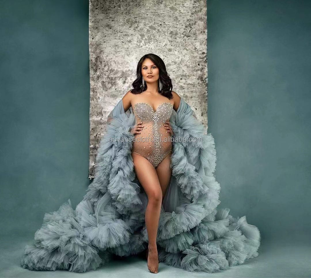 XL / nude Nocance Y1443 Maternity Clothes Manufacturers Beaded Plus Size See Through Photo Shoot Pregnancy Sexy Clothes For Women Vestidos