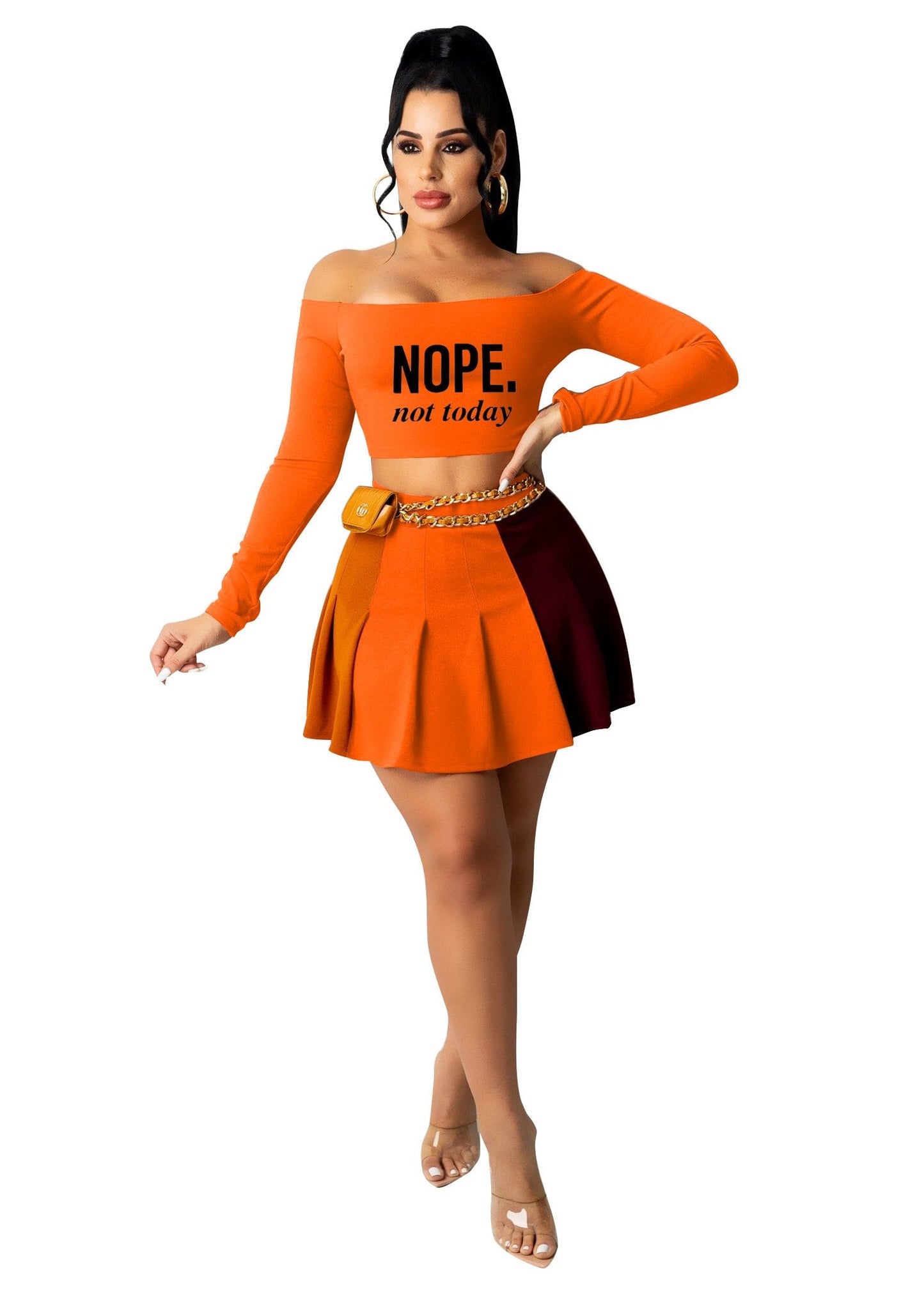 XL / Orange 2022 Stylish High Collar Women Clothing Sexy Summer Outfits Women Sleeveless Two Piece Set Fringed Skirt Suit For Female Mujer