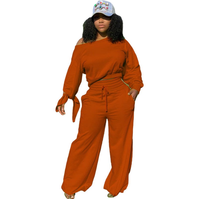 XL / Orange Fashion Plus Size Clothes 2022 Winter Casual Women's Sweater Cotton Pants Set Tracksuits Two Piece Sets For Women
