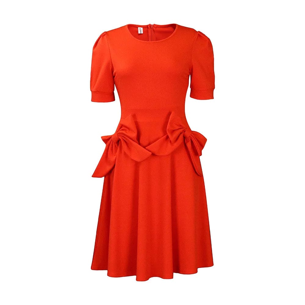 XL / Orange Plus Size African Dress Short Sleeve Bow A Line Ruffles Midi Dress Elegant Casual Career Formal Work Office Dresses Women