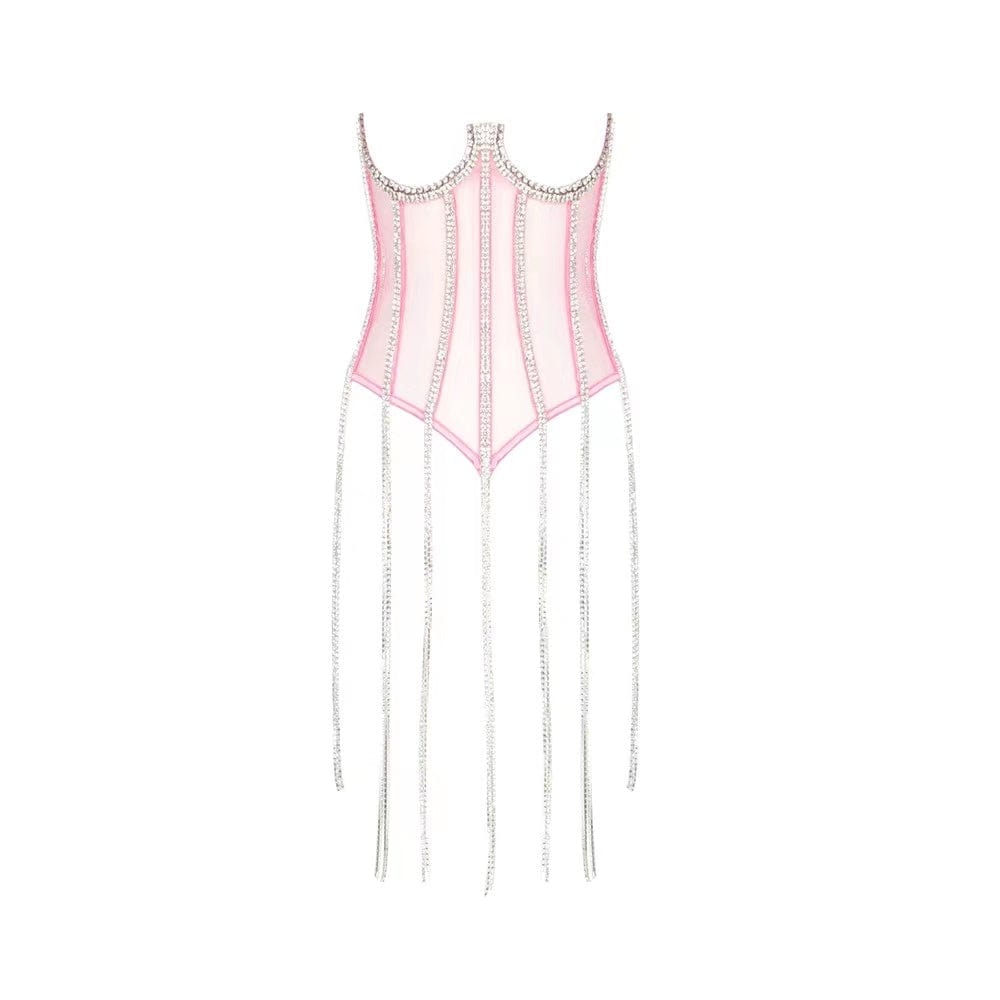 XL / Pink 2022 Bodysuit Crystal Corset New Fashion Women Sexy Corset Top