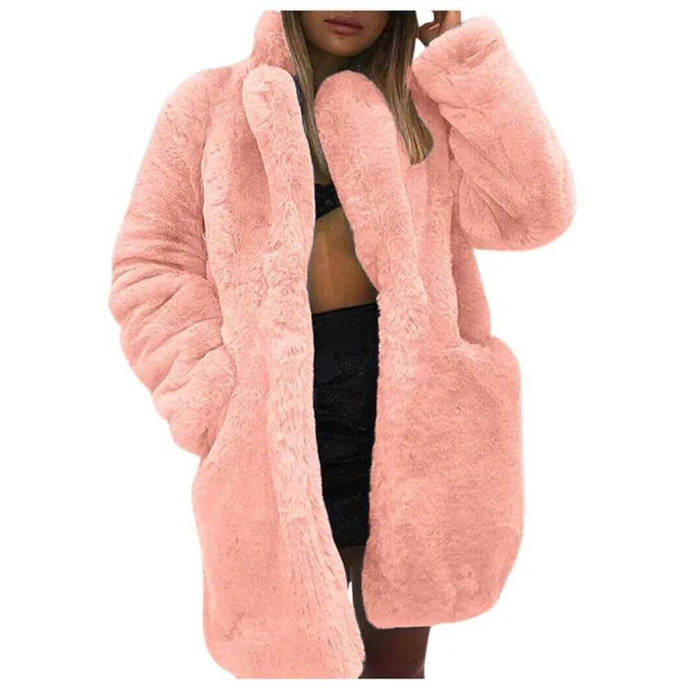 XL / Pink Factory Price Rabbit Fur Trench Coat Loose Plus Size Multicolor Jacket With Lapel