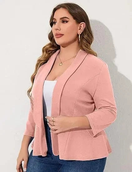 XL / Pink Wholesale spring Women Plus Size Casual Blazer Front Lapel Long Sleeve Office Cardigan Temperament Jacket