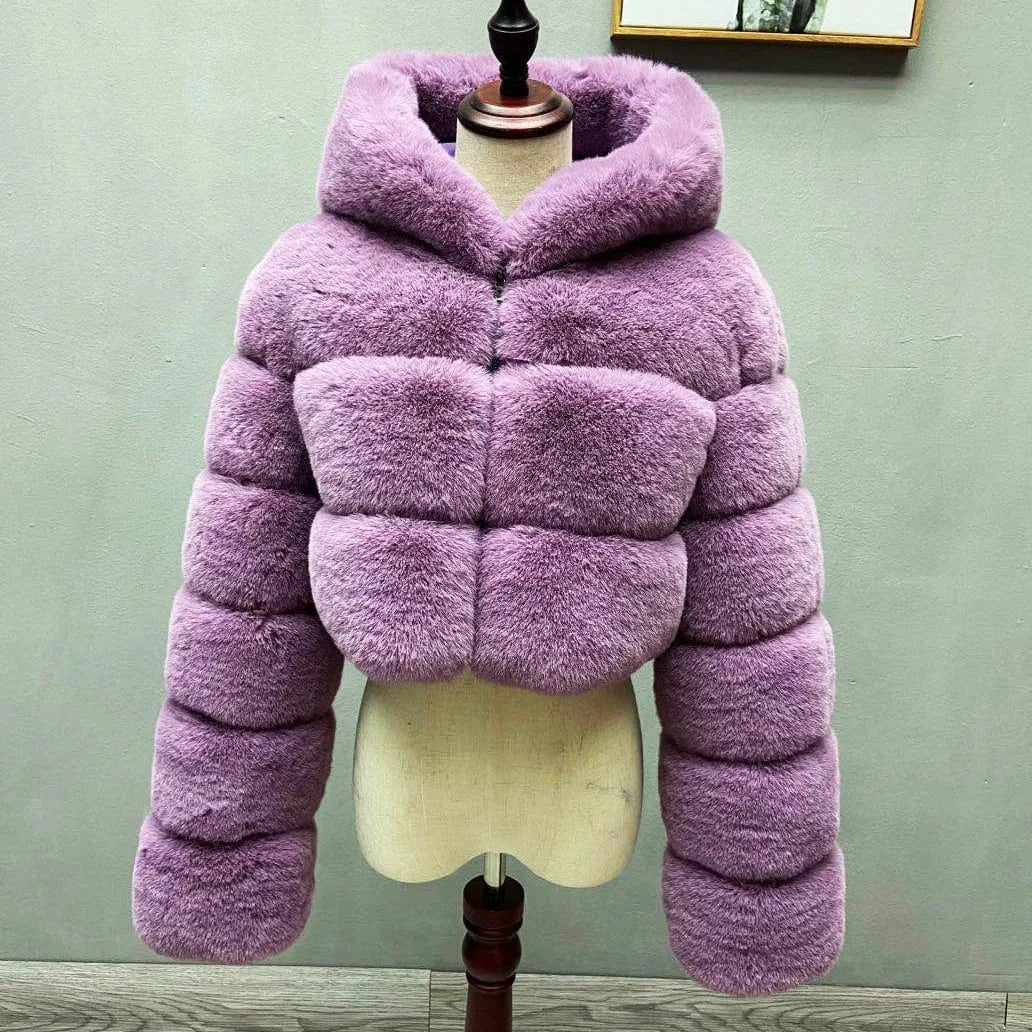 XL / Purple Faux Fur Cropped Top Jacket For Women Fashion Short Style Plus Size Fake wedding white Black Fur Cropped Winter Coat for Lady