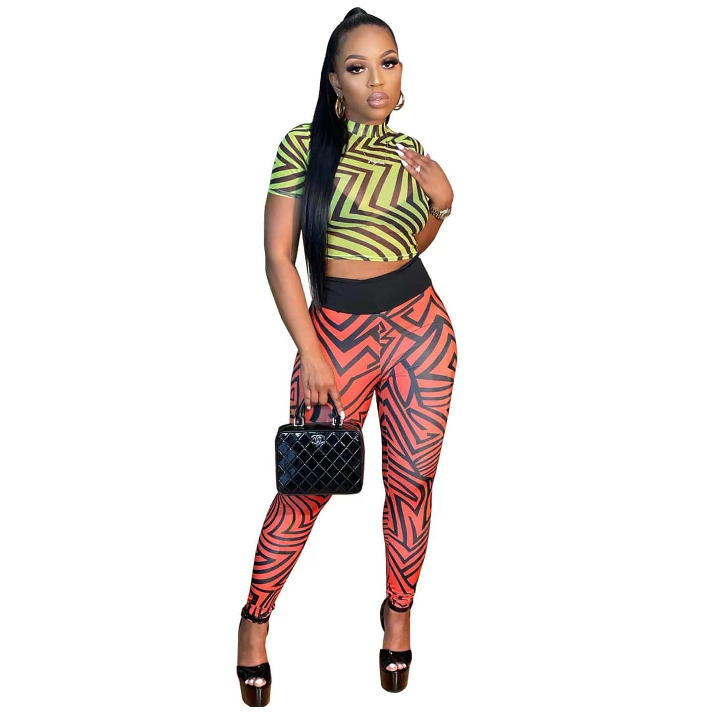 XL / Red J&H 2023 new arrivals crop top leggings women short sleeve 2 piece pants set sexy slim fit printed summer outfits club wear