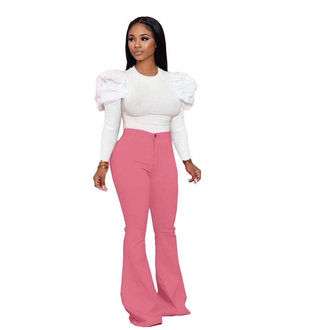 XL / Red KSN8018 Casual Woven Women Trousers Bell Bottom Pants Long Pants Tight Zipper Wide Leg Women Solid Color Boot Cut Plain Dyed MID