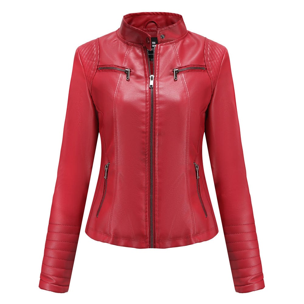 XL / Red PDEP fashion designer women high quality pu leather jacket for women plus size moto biker jacket for ladies