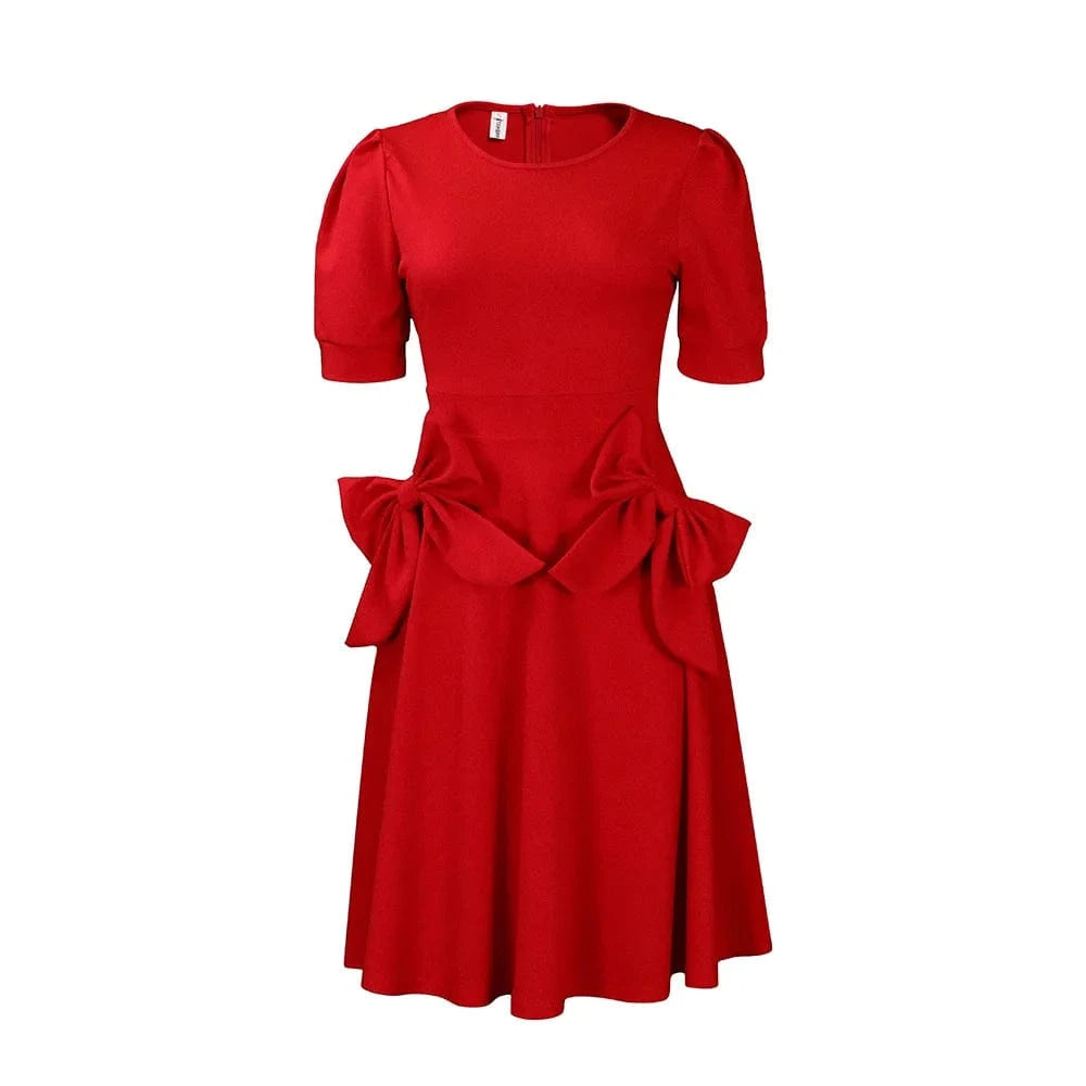 XL / Red Plus Size African Dress Short Sleeve Bow A Line Ruffles Midi Dress Elegant Casual Career Formal Work Office Dresses Women