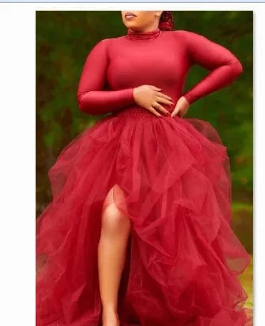 XL / Red Plus size solid color high neck women top t shirt
