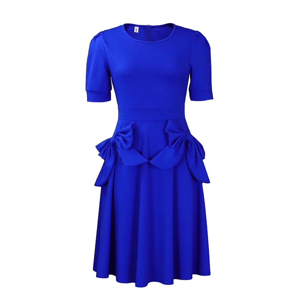 XL / royal blue Plus Size African Dress Short Sleeve Bow A Line Ruffles Midi Dress Elegant Casual Career Formal Work Office Dresses Women