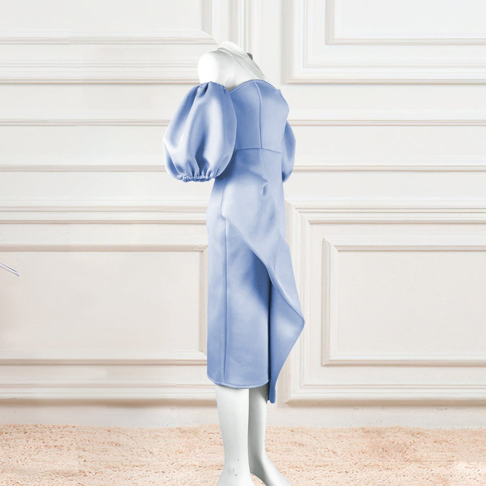 XL / Sky Blue Sexy Bodycon Off Shoulder Ruffle Lantern Sleeves Women Club Dresses
