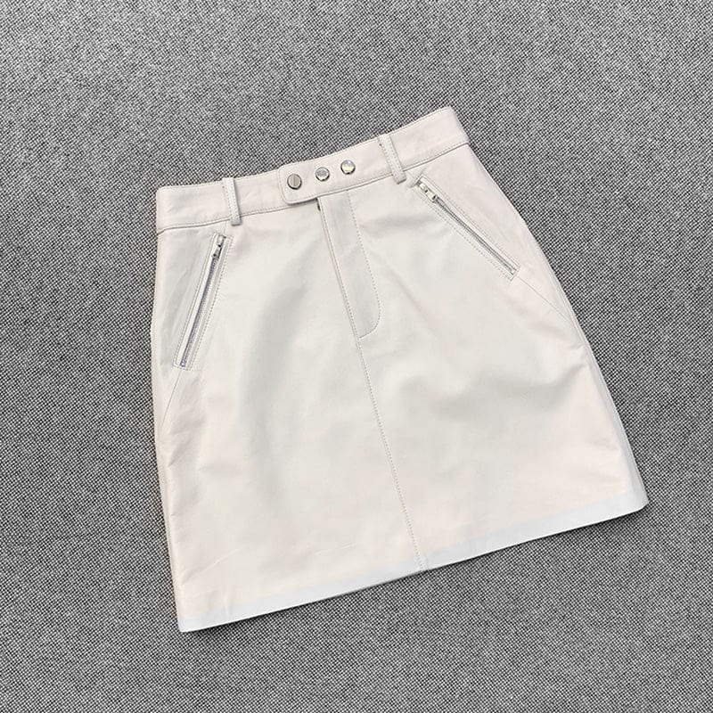 XL / White 2022 New Arrivals Wholesale Genuine Leather Skirts Sexy High Waist Black Short Mini Rivet Leather Skirts