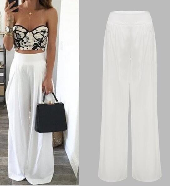 XL / White Ladies Casual Wide Leg Harem Pants With Pockets - Designer Summer Wear Chiffon Crepe Trousers For Women A319