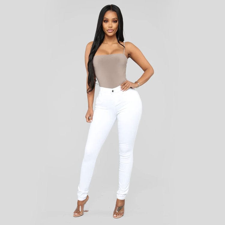 XL / White New Arrival Fashion New Design Pencil Fall Stretch Slim High Waist Blue Denim Pants Women Jeans