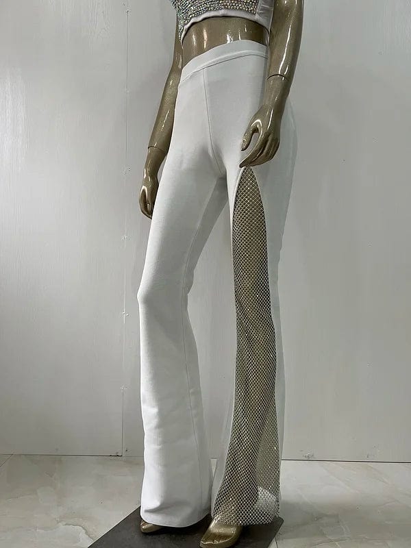 XL / White Novance B3168 2023 New Arrivals Floor Length Mesh Beaded Red Pants Plus Size Women'S Pants & Trousers Casual Slim Ladies Pants