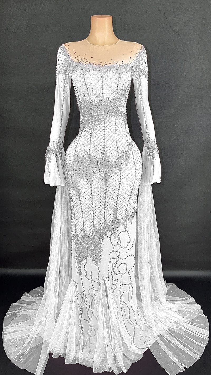 XL / White Novance Y2926 2023 Evening Dresses Blingbling Long Sleeves Elegant Evening Gown Dress Sexy Plus Size Wedding Party Women Dress