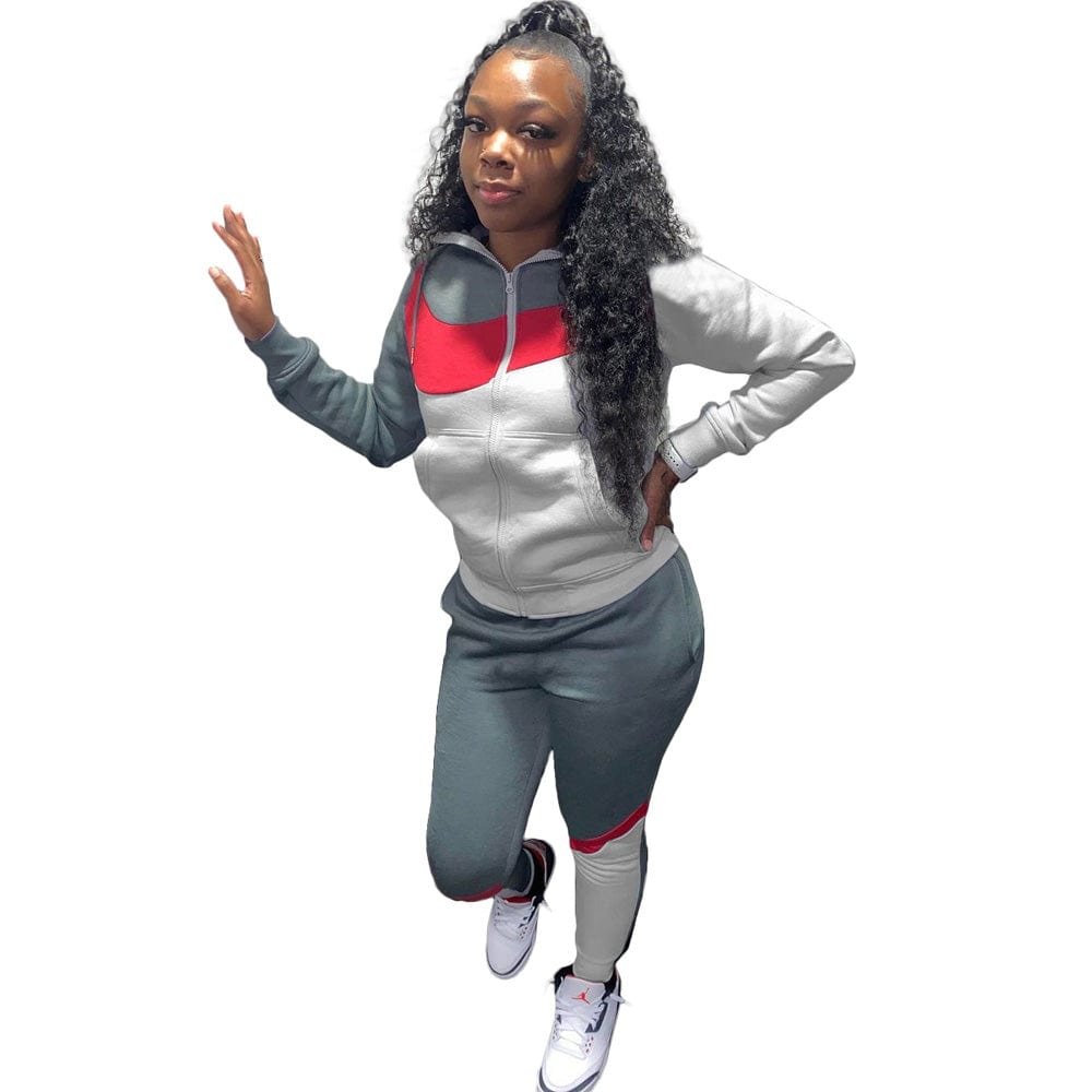XL / White solid color plus size two pieces jogging suit women sweat suit