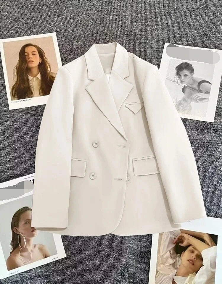 XL / White Spring and Autumn New Plus size Fashionable Elegant loose High-end suit Slimming top age-reducing Suit coat For women
