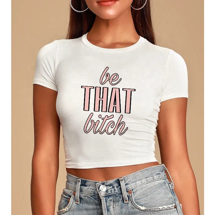 XL / White-T09-34536214 High Quality Round Collar Customized Printed Crop Top Lady 100% Polyester Women Cropped T-shirt
