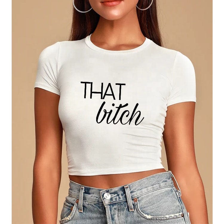 XL / White-T09-36608987 High Quality Round Collar Customized Printed Crop Top Lady 100% Polyester Women Cropped T-shirt