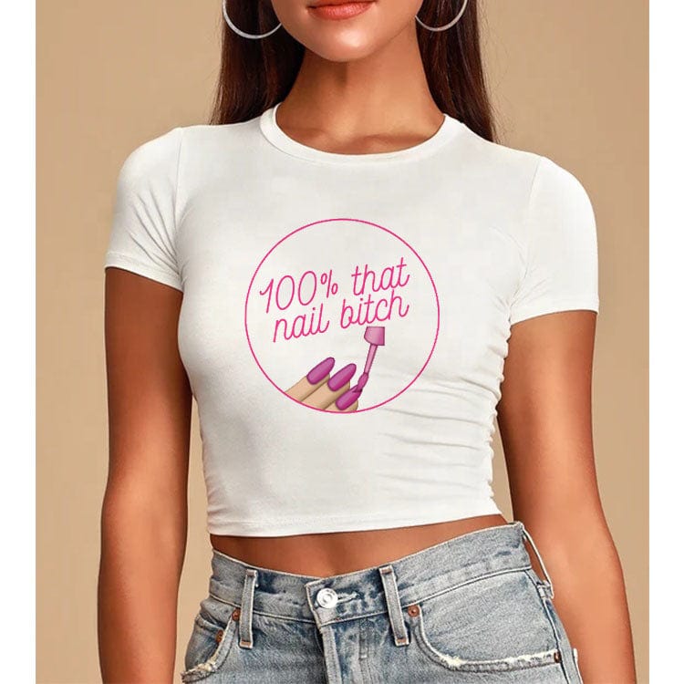 XL / White-T09-50948746 High Quality Round Collar Customized Printed Crop Top Lady 100% Polyester Women Cropped T-shirt