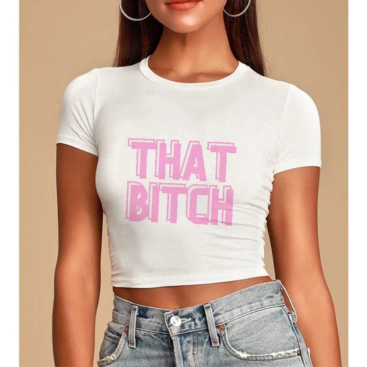 XL / White-T09-77124066 High Quality Round Collar Customized Printed Crop Top Lady 100% Polyester Women Cropped T-shirt