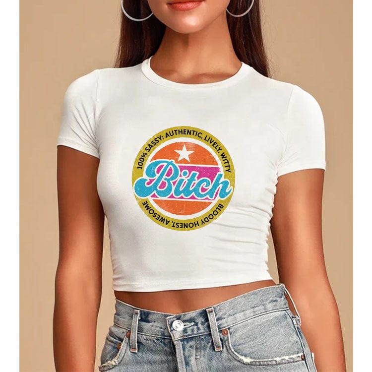 XL / White-T09-79254291 High Quality Round Collar Customized Printed Crop Top Lady 100% Polyester Women Cropped T-shirt