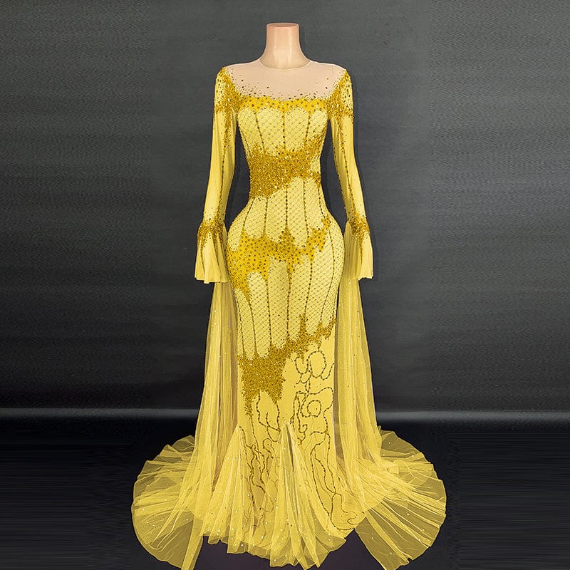 XL / Yellow Novance Y2926 2023 Evening Dresses Blingbling Long Sleeves Elegant Evening Gown Dress Sexy Plus Size Wedding Party Women Dress