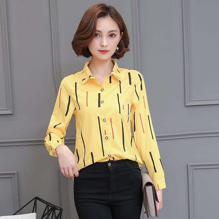 XL / Yellow Women Tops And Blouses Office Lady Blouse Slim Shirts Women Blouses Plus Size Tops Casual Shirt Female Blusas