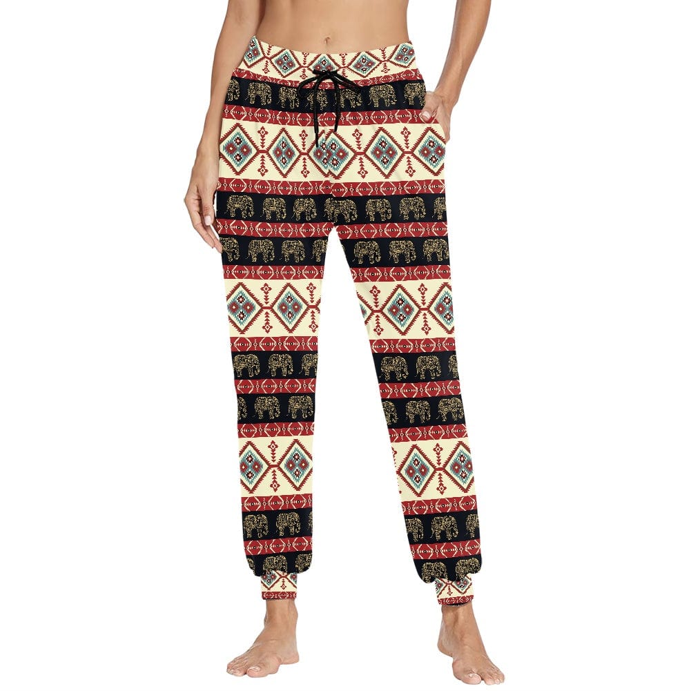 XL / ysfd1168F90 Long Pants for Women Summer Casual Trousers Loose Elephant Pattern Harem Pants Mid Waist Lace-up Thai Traditional Sport Trouser