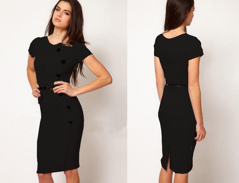 XS / black Custom Fashion Women's Formal Elegant Dress With A-line Button Official Pencil Dress Summer Slim Dress Solid Women Fall Kleid