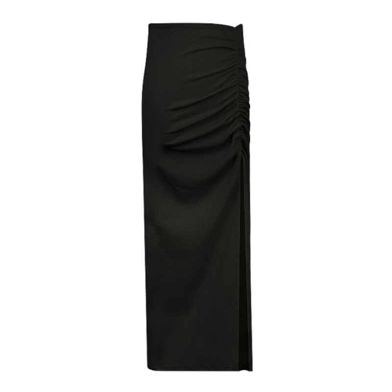 XS / black Summer split plus size long elegant skirt for women irregular drawstring sexy knitted high waist skirt