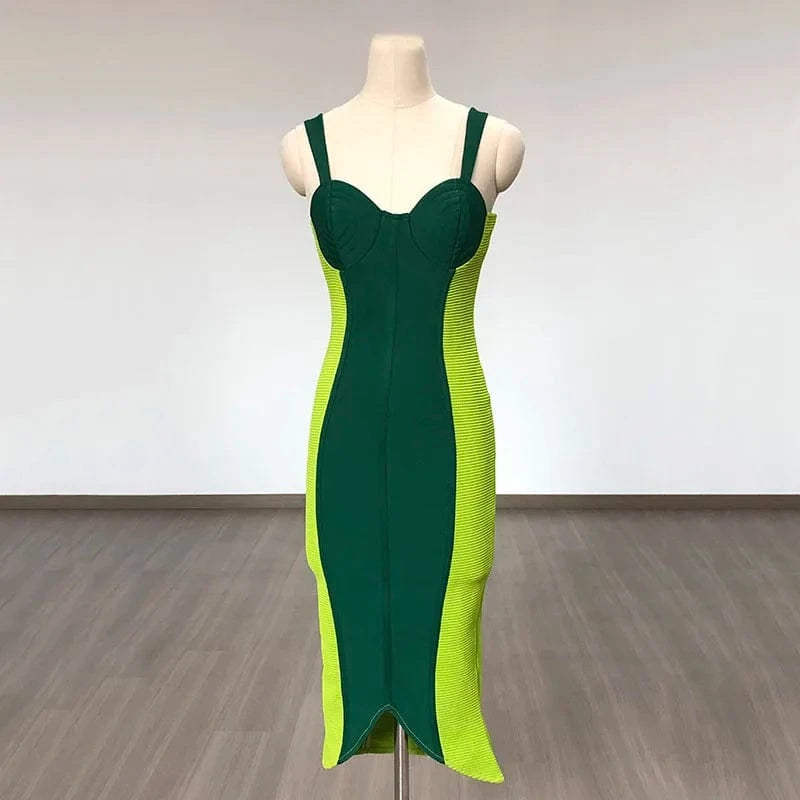 XS / green Plus Size Women's Clothing Winter Elegant Bodycon Sleeveless Bandage Party Evening Dresses