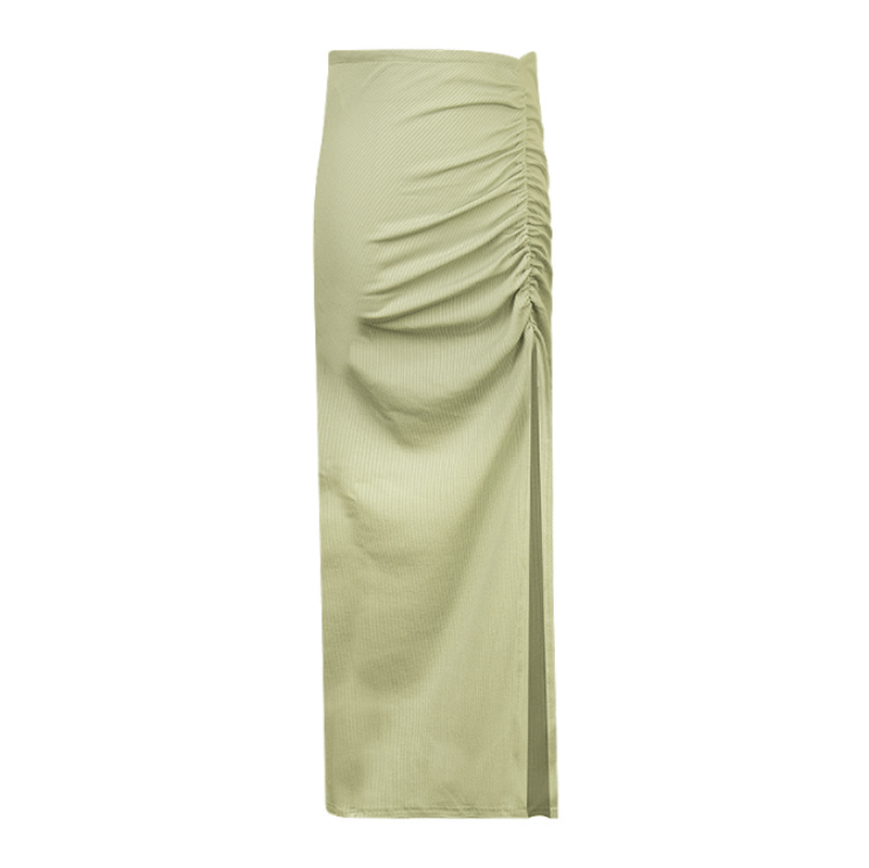 XS / green Summer split plus size long elegant skirt for women irregular drawstring sexy knitted high waist skirt