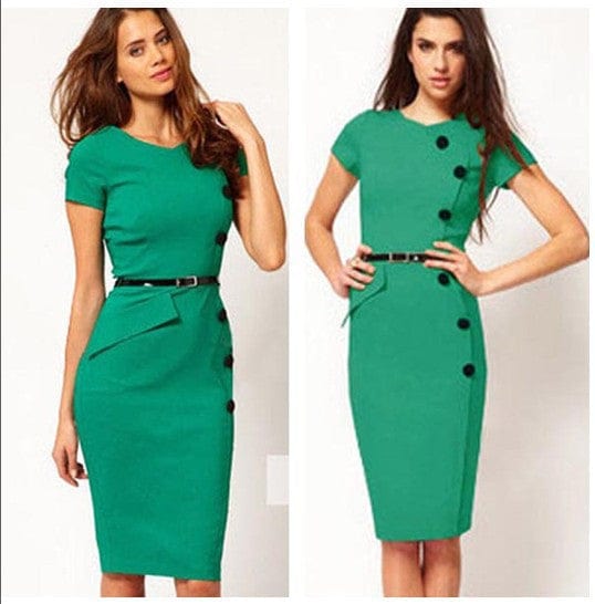 XS / MINT Custom Fashion Women's Formal Elegant Dress With A-line Button Official Pencil Dress Summer Slim Dress Solid Women Fall Kleid
