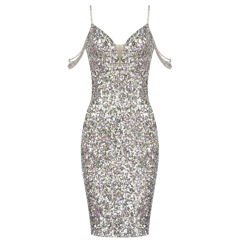 XS / mix color Hot Selling Sexy Elegant Cocktail Dress with Corsage and Sequins for Women