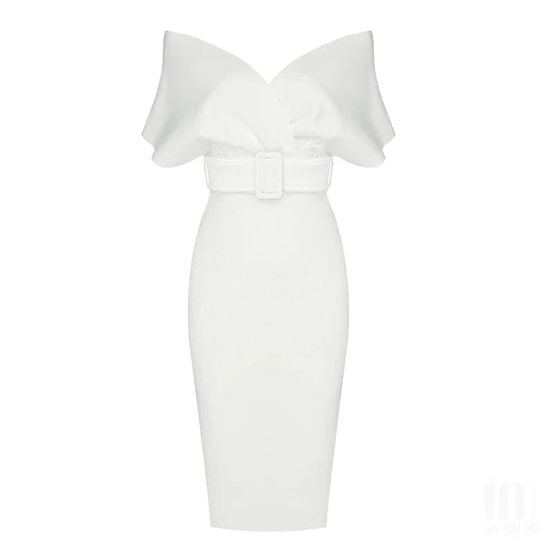 XS / White Hot Selling Women's Off The Shoulder With Belt Elegant Cocktail Dress