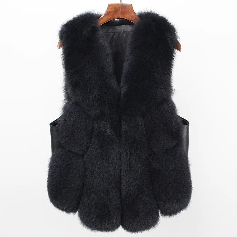 XXL / Black (short) New Real Fox Fur Vest Women's Small Short End Fox Fur Coat Women's Clothing