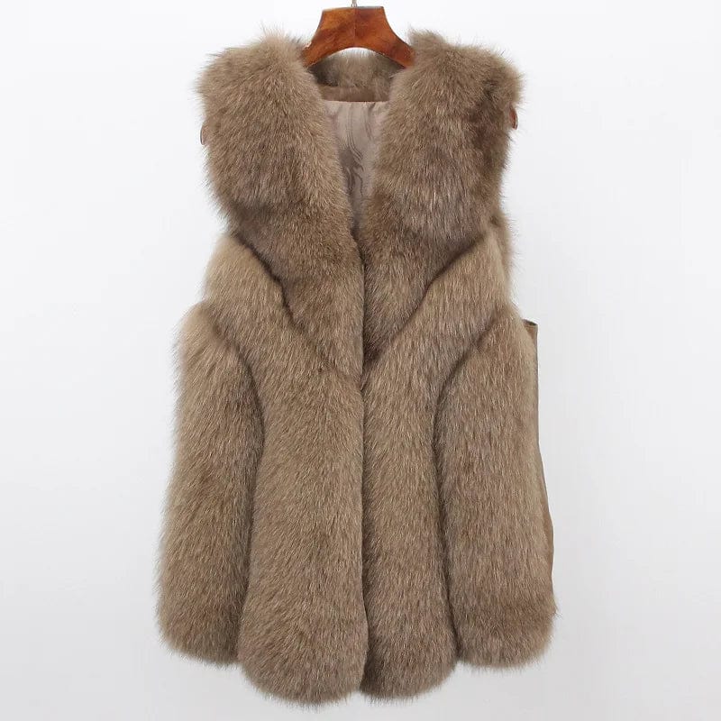 XXL / Light khaki (long) New Real Fox Fur Vest Women's Small Short End Fox Fur Coat Women's Clothing