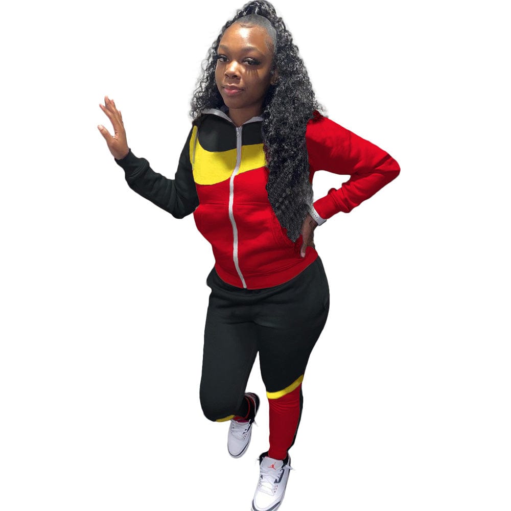 XXL / Red solid color plus size two pieces jogging suit women sweat suit