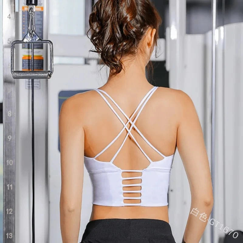 XXL / White Plus Size Cross Beauty Back Sujetador Deportivo Seamless Wireless Running Yoga Bra Fitness Open Back Sports Bras For Womens