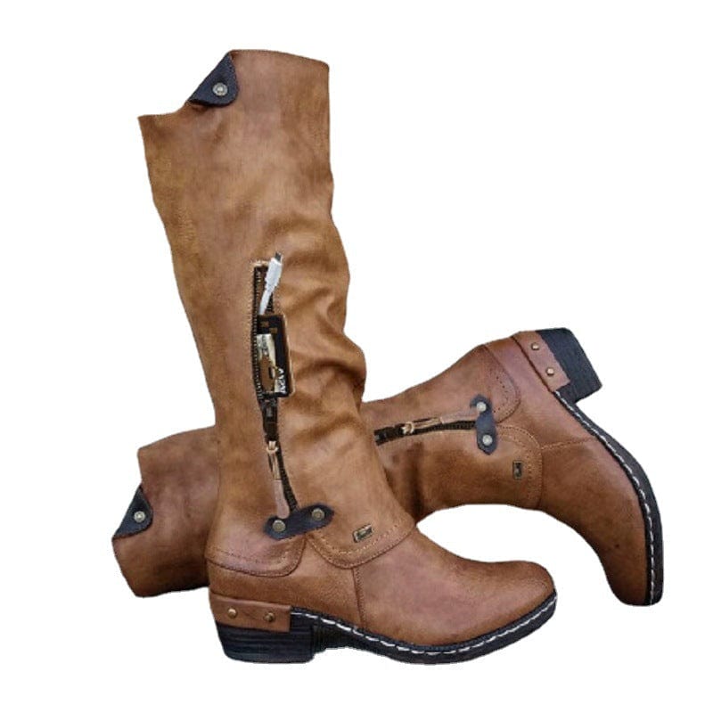 XZ179 Women Fashion Vintage Ethnic Style Cowboy Boots Mid High High Quality Fashion Fall Boots