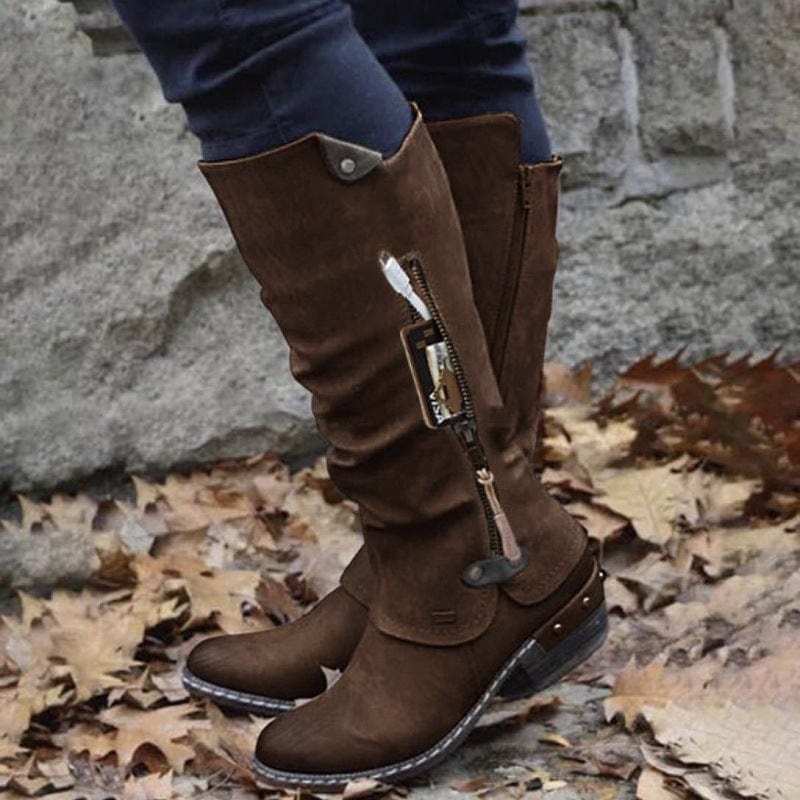 XZ179 Women Fashion Vintage Ethnic Style Cowboy Boots Mid High High Quality Fashion Fall Boots